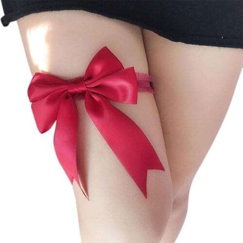 1Pc Women Bridal Solid Color Lace Elastic Thigh Rings Big Ribbon Bowknot Wedding Dress Leg Garter Cosplay Underwear Arm Bracelet