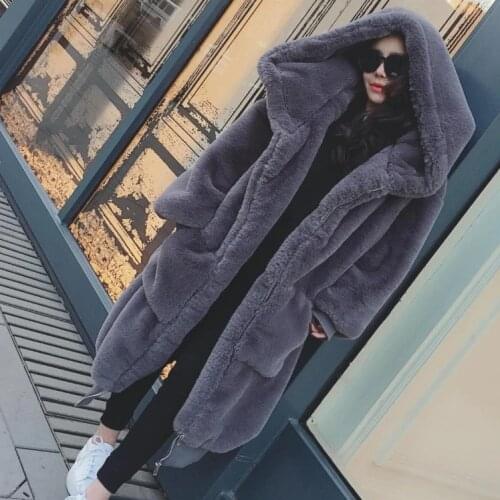 Winter Women Thick Warm Hooded Artificial Mink Fur Overcoats Loose Plus Size Long Faux Fur Coat