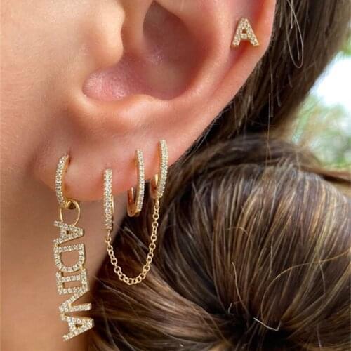 Link Chain CZ Double Hoop Earrings For Women Dangle Drop Body Jewelry Gifts Gold Round Earrings