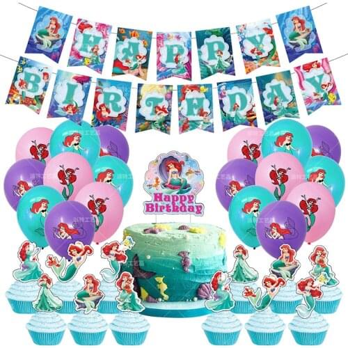 1Set The Little Mermaid Princess Ariel Banner Cake topper Latex balloon Girls Birthday Party Decoratio Baby Shower Supplies