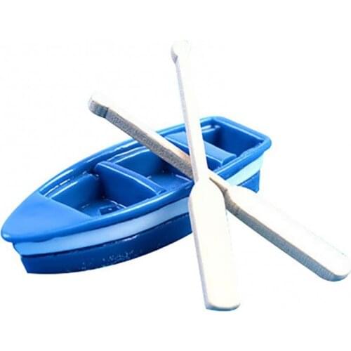 1Pc Boat + 2Pcs Oar Miniature Simulated Model Dollhouse Art Bonsai Garden Decor