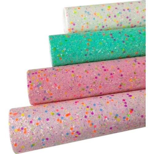 135x30cm Sequins Fluorescent PU Chunky Glitter Faux Leather Fabric Sheet for Making Hair Bow/Decoration/Craft/Key Ring