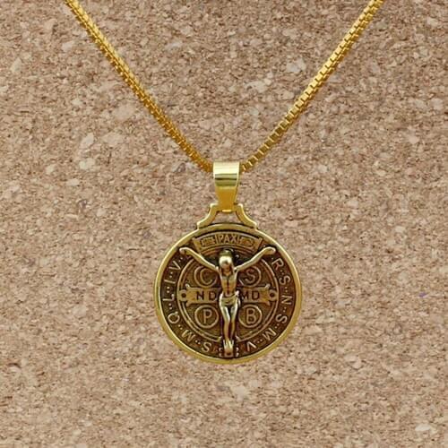 20Pcs Ancient Gold Pieces OF Saint Jesus Benedict Nursia Patron Medal Cross Pendant Religious Necklace DIY Jewelry