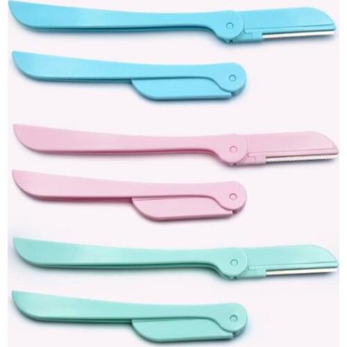 300Pcs/Lot Eyebrow Trimmer Razor Trimming Knife Folding Knife Available Three Colors Stainless Steel Makeup Tools HA2377