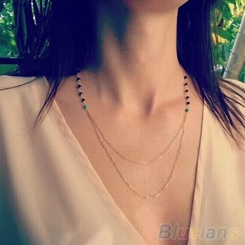 5 pieces/set Womens Ladies Bohemian Bead Charm Gold Double Layer Chain Necklace Jewelry Gift