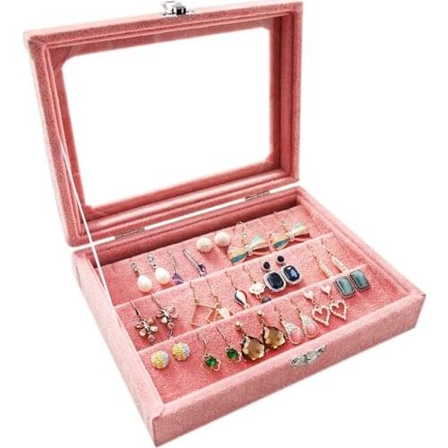 Peachblow Velvet Jewelry Box Earrings Organizer box Holder Case Jewelery Storage Box Earring display BOX 20*15*4.5cm