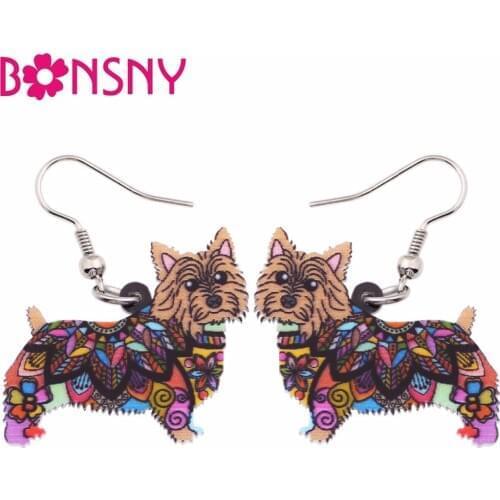 Bonsny Big Acrylic Drop Dangle Norwich Terrier Long Dog Earrings 2017 New Fashion Animal Jewelry For Women Girls Accessories