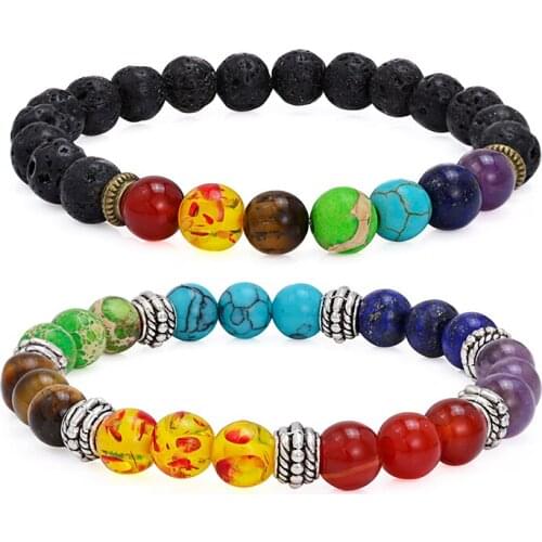 1Pc 8mm Chakra Bracelet Healing Balance Bracelets Men Energy Lava Stone Bracelet For Jewelry