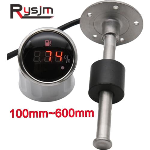 Motorcycle Car Boat Fuel Level Sensor for 0~190 ohm 52MM Digital Fuel Level Gauge With Warning Light + 200mm Fuel Sending Unit