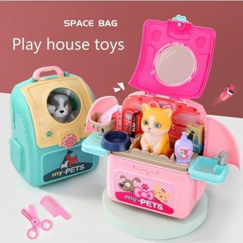 Childrens Play House Pet Backpack Simulation Plush Pet Cat Beauty Pretend Play Storage Box Boy Girl Toy Gift