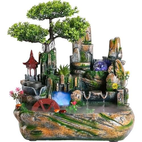 Feng Shui Wheel Fortune Atomization Bonsai Artificial Mountain and Fountain Desktop Small Ornaments Lucky Crystal Ball Gift