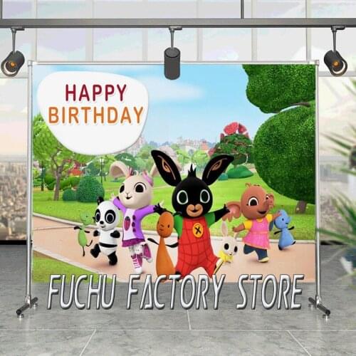 Rabbit and Panda Dancing Together Cartoon Background Girl Birthday Party Decoration Photography Studio 3D Digital Backdrop Cloth