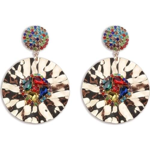 Geometric Round Metal Inlay Crystal Rhinestone Earrings For Women Jewelry Simple Party Statement Long Drop Earrings Female