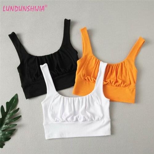 LUNDUNSHIJIA 2021 Summer New Fashion Sexy Women Crop Tops Sleeveless Short Midriff-Baring Fold Ribbed Cotton Camis Tops