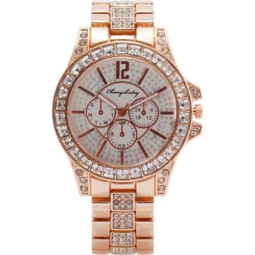 Jessingshow 2021 New Fashion Chronograph Plated Classic Quartz Ladies Watch Women Crystals Wristwatches Relogio Feminino Gift