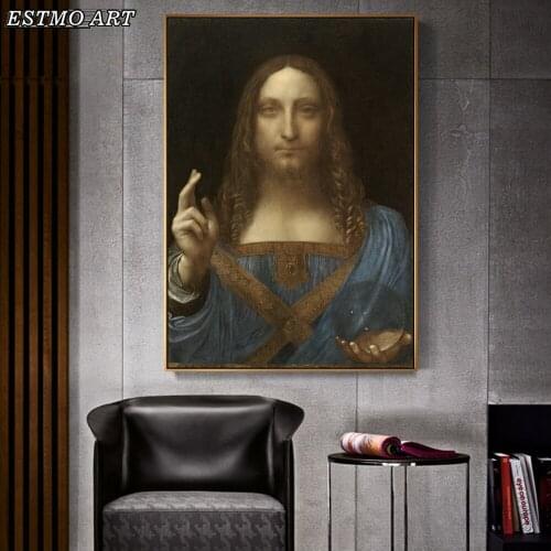 Salvator Mundi Famous Wall Art Canvas Paintings By Leonardo Da Vinci Reproduction Decorative Canvas Prints For Living Room Wall
