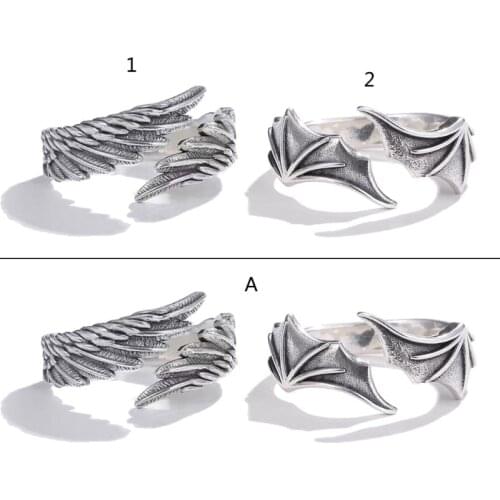 Angel Demon Wing Couples Rings For Women Men Matching Best Friend Trendy Promise Ring for Teen Thumb Jewelry Engagement