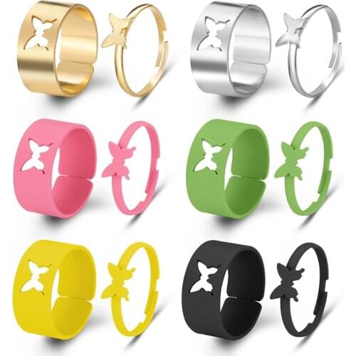 17KM Black Butterfly Rings Set For Couple Women Men Fashion Adjustable Key Love Ring Wedding Friendship Lover Jewelry