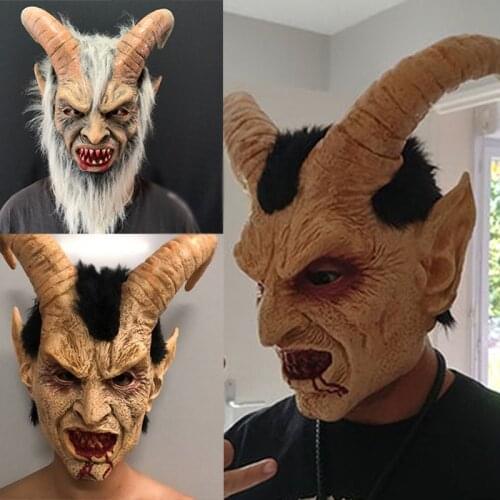 Takerlama Lucifer Cosplay Mask Demon Devil Horn Latex Masks With Bloody Mouth Halloween Horror Costume Props
