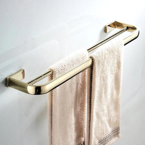 Leyden Golden Finish Brass Lavatory Double Towel Bars Wall Mounted Towel Holders Bathroom Accessories Towel Hangers