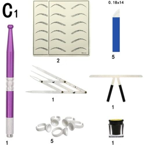 Eyebrow Microblading Kit Micro Needling Pen with Blades Ring Ink Cups Tattoo Practice Skins Eyebrow Tattoo Permanent Makeup Pen