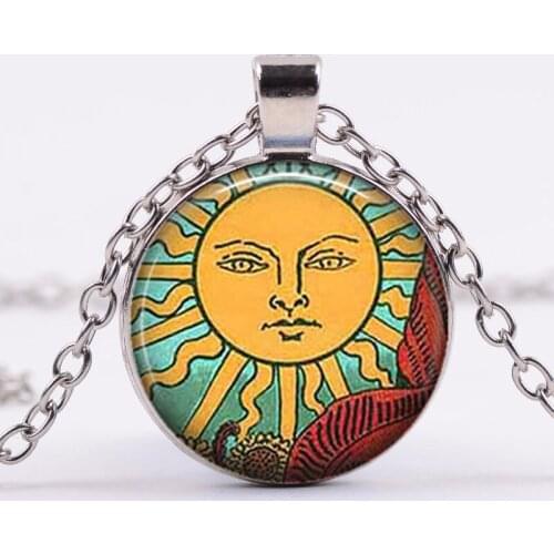 Fashion For Women Wedding The Mystic Sun Tarot Glass Art Cabochon With Shaped Pendant Choker Necklace Jewelry