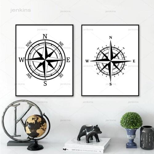 Nautical Compass Rose Navigate Print Nature Art Ship Ocean Sea Wall Art Frameless Canvas Painting Pictures Home Art Wall Decor