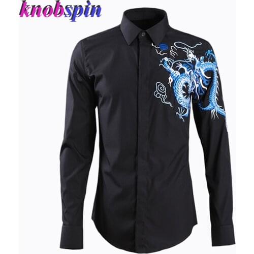 Brand Quality Business male Dress Shirts 2019 Turn-down collar Long sleeve Chemise homme China style Printed Shirt men Slim