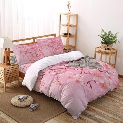 Pink Cherry Blossom Flowers Duvet Cover Set 2/3/4pcs Bedding Set with Pillowcase Bed Set Home Textiles Comforter Sets