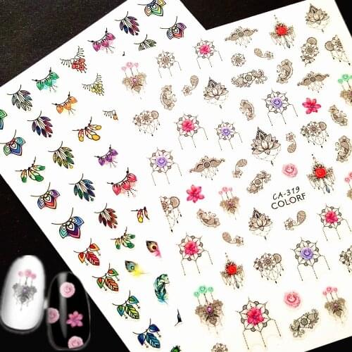 Newest CA-319 320 bohemia design nail stickers art 3d Japan style nail decals back glue DIY decoration tools