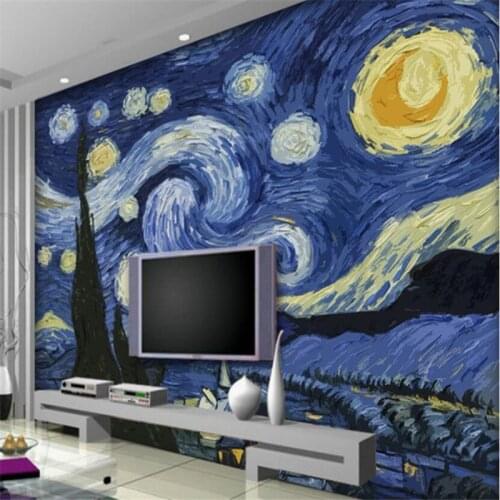 Wellyu papel de parede para quarto Custom wallpaper wood carving effect Van Gogh Star decoration painting background wall
