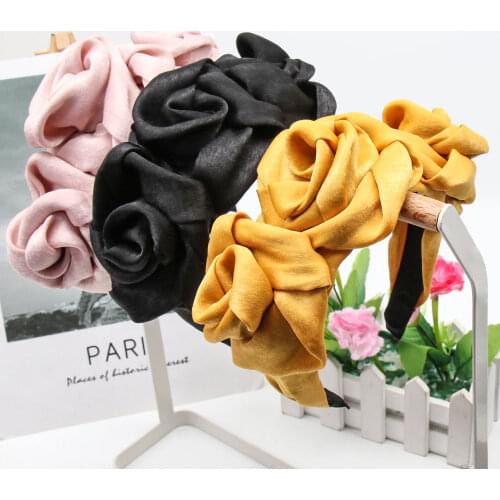Faille Rose Flower Headbands For Women Girls Handmade Big Silk Flowers Crown Hairbands Hair Hoop Hair Accessories Headwear