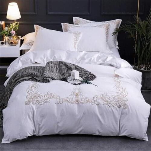 Solid color 60s long-staple cotton bedding set 4pcs duvet cover handmad embroidered bed sheets king /queen size quilt cover set