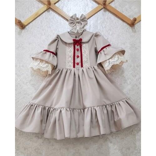 0-12Y Baby Girl Autumn Winter Grey Vintage Turkish Palace Princess Dress for Christmas Eid Causal