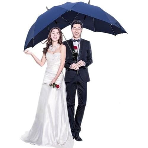 High Quality Long handle Two-pole Couple Umbrella Men Rain Woman Semi-automatic Business Gift Umbrella Windproof Sun Umbrellas