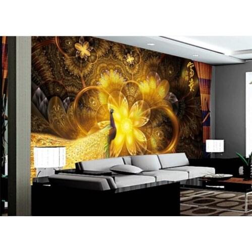 Custom fashion personality wallpaper rich auspicious beautiful golden peacock background wall wallpaper for walls 3 d