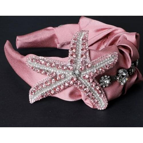 Sea Starfish Headband For Women Sparkly Luxury Hair Accessories Satin With Glass Inlaid Rhinestone Hairband For Girls Headdress
