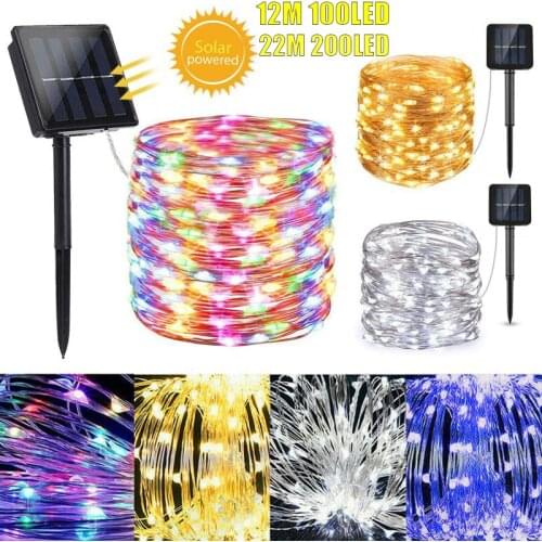 LED Outdoor Solar Lamp String Lights 100/200 LEDs Fairy Holiday Christmas Party Garland Garden Waterproof 12m 22m Decoration