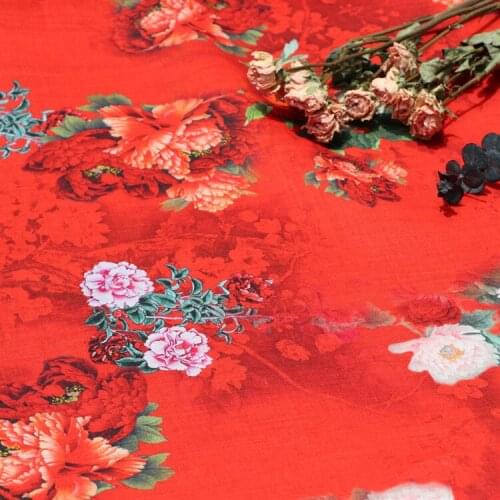 High quality pure ramie tissus Paeonia lactiflora fabric High-end summer dress and gown fabrics