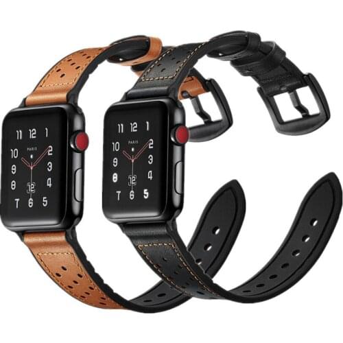 YOOSIDE Genuine Leather & Silicone Watch Band Strap for Apple Watch Series 3/2/1 42MM 38MM Replacement Bracelet Watchbands
