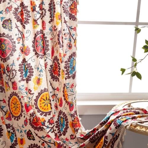 Retro Bohemian Fringed Side Small Window Kitchen Curtain North American Country Style Living Room Study Semi-Blackout Curtain