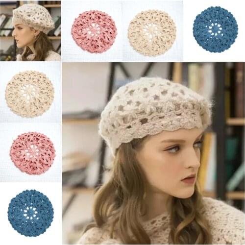 Beret Hat For Women Thickened Handmade Crochet Beanie Cute Fashion Sweet Girl Warm Hat