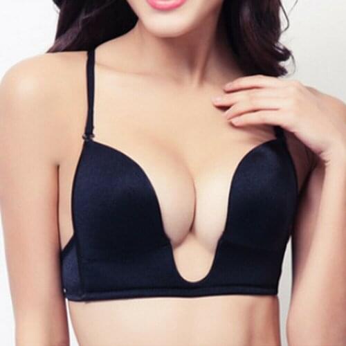 YBCG Triangle Cup Women Bra Deep U Black Sexy Adjusted Shoulder Strap Wire Free Wedding Bras For Women