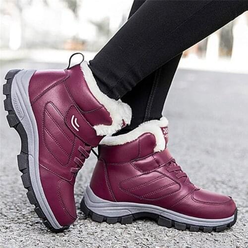 Unisex Snow Boots Womens Winter Warm Faux Fur Ankle Boots Lining Non-Slip Purple Outdoor Sport Hiking Waterproof Walking Shoes