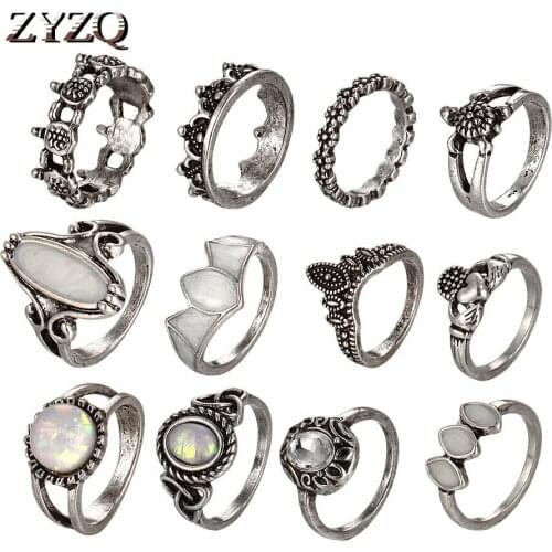 ZYZQ 12 Pcs Rings Set For Women Tortoise Love Carved Wave Combination Joint Ring Female Bohemian Charm Jewelry Gifts 2021 New
