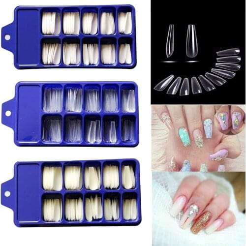 100pcs/Box White/Clear/Natural Long Ballerina False Nail Art Tip Coffin Acrylic Flat Shape Full Cover Manicure Fake Nail Tips