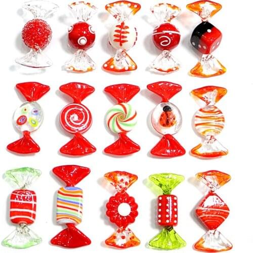 15pcs Vintage Creative Red Handmade Murano Glass Candy Wedding Party Home Christmas Festive Decorations Crafts Sweets Ornaments