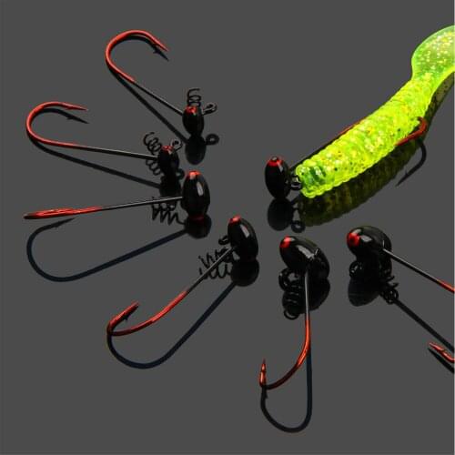 20Pcs Lead Head Soft Worm Jigs Hooks 1/4oz 1/8oz 1/16oz Jig Head Spring Fishing Hooks High Carbon Steel Soft Baits Hooks