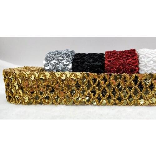 25yards 3.4cm Embellished Applique Sequins Belts Lace Trim Ribbon Sequin Fabric Diy Headband Trimmings Accessories
