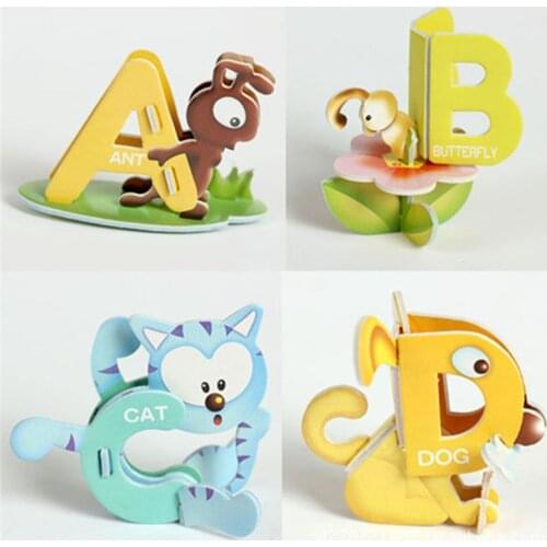 26Pcs 3D DIY Cute Alphabets Letters Paper Puzzle Numbers Early Learning Baby Toys Cute Assorted Children Educational Aids Toys